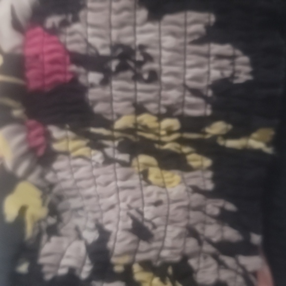 charter club petite sheer floral off shoulder smocked blouse top 12 black pink - Picture 5 of 7